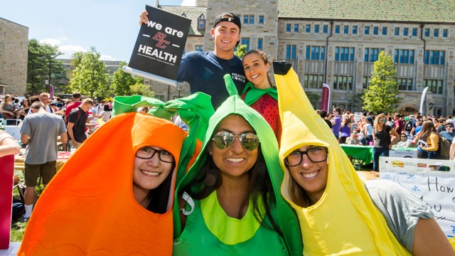 Students dressed in fruit costumes